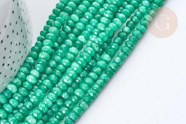 Perle Rondelle jade teinté facettée vert foncé 6x4mm, pierre, le fil de 39cm( G7887)