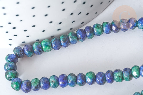 Perle Rondelle jaspe sésame teintée facettée bleu foncé 6x4mm, pierre naturelle, le fil de 38cm (G7874)