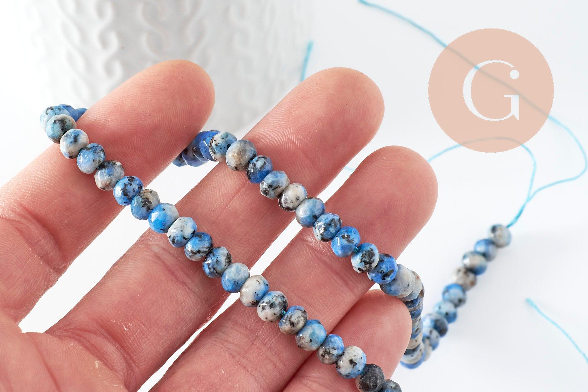 Perle Rondelle jaspe sésame teintée facettée bleu gris 6x4mm, création bijoux pierre, fil de 37.5cm x1 (G7867)