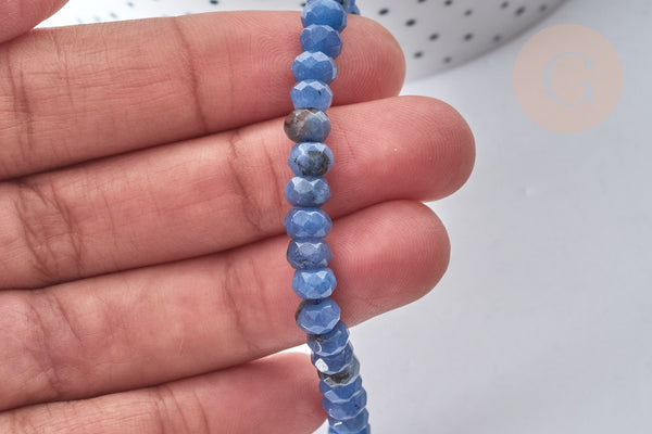 Perle Rondelle jaspe sésame teintée facettée bleu moyen 6x4mm, pierre naturelle, le fil de 37.5cm (G7879)