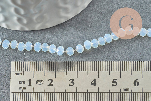 Perle abacus cristal facetté blanc opalescent 4mm, perles en verre création bijoux DIY, le fil de 41cm, x1 (G8179)