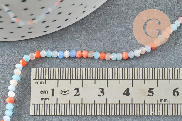 Perle abacus cristal multicolore opaque orange 3x2.5mm,Perles verre , fil de 45cm, x1 (G4426)