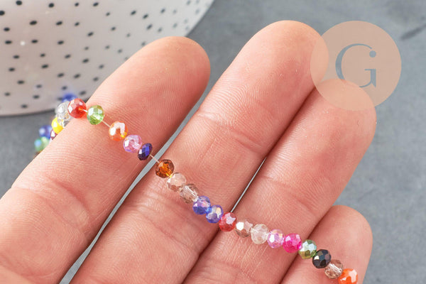 Perle abacus cristal multicolore, perles bijoux, perle abacus, perle cristal,Perles verre, fil de 130 perles ,3x4mm, x1 (G2749)