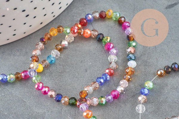 Perle abacus cristal multicolore, perles bijoux, perle abacus, perle cristal,Perles verre, fil de 130 perles ,3x4mm, x1 (G2749)