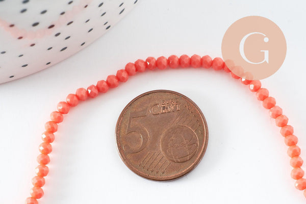 Perle abacus cristal rose corail 3mm, x1 fil de 41 cm (G9822)