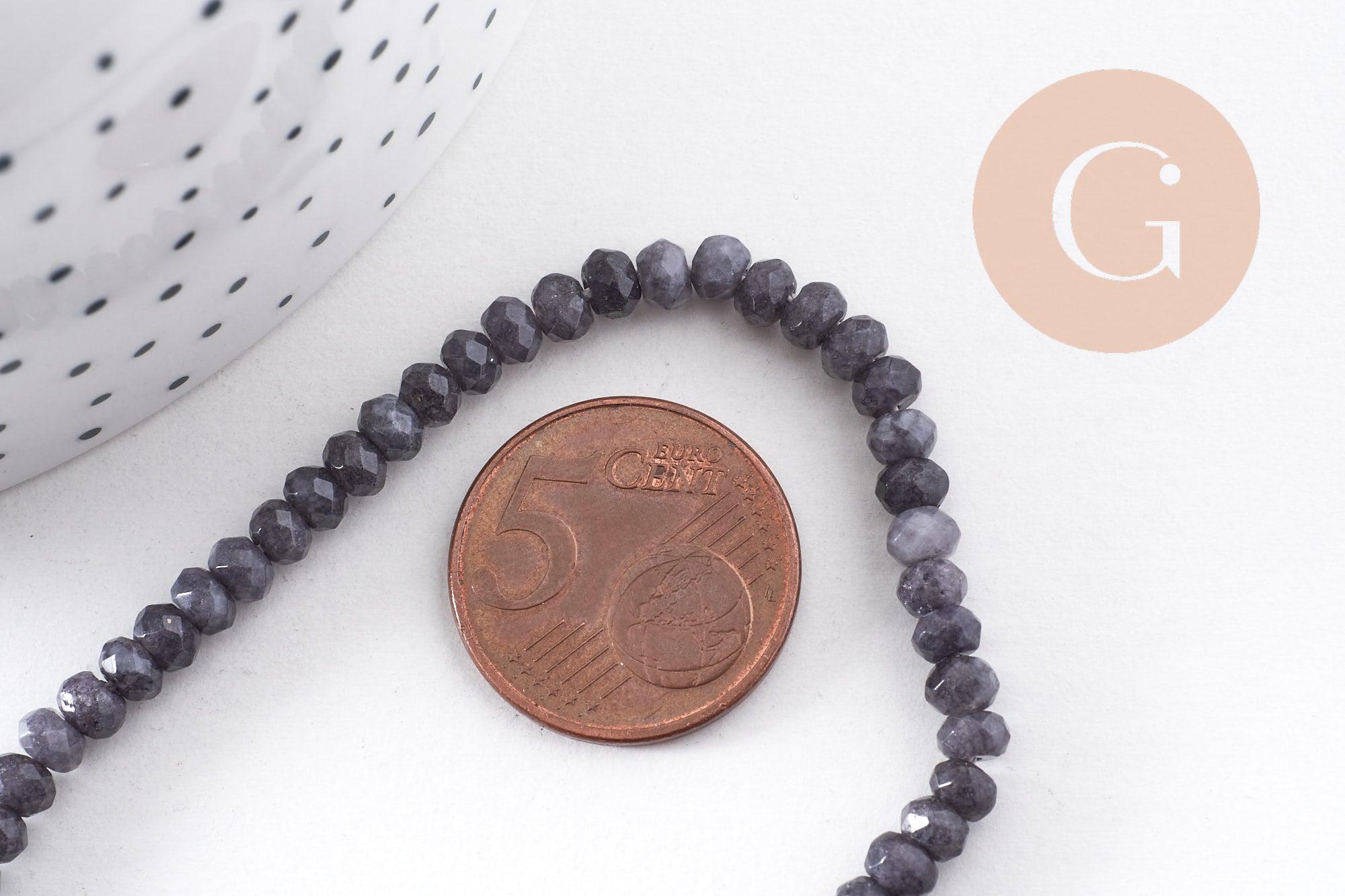 Perle abacus jade gris, fourniture créative, perle jade, pierre naturelle, jade naturel, pierre, facette, jade, 4x2mm, fil 34.5 cm (G6890)