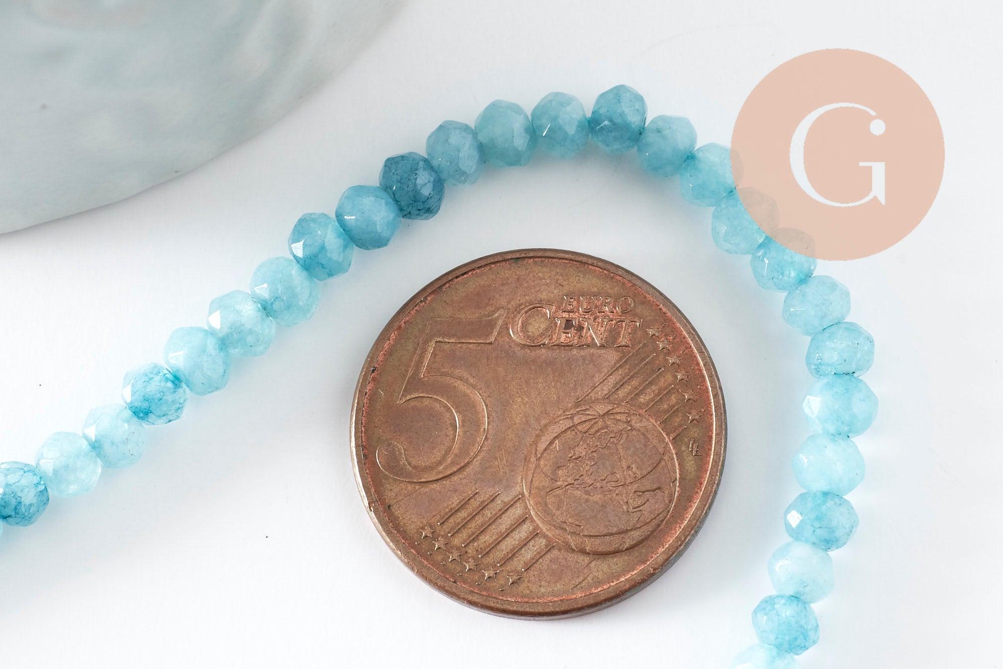 Perle abacus jade naturel bleu facette 4x2mm, x 1 fil 36cm (G4634)