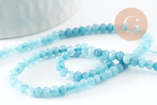 Perle abacus jade naturel bleu facette 4x2mm, x 1 fil 36cm (G4634)