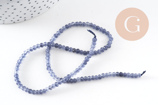 Perle abacus jade naturel teinté bleu facetté, x1 fil de 35 cm (G9651)