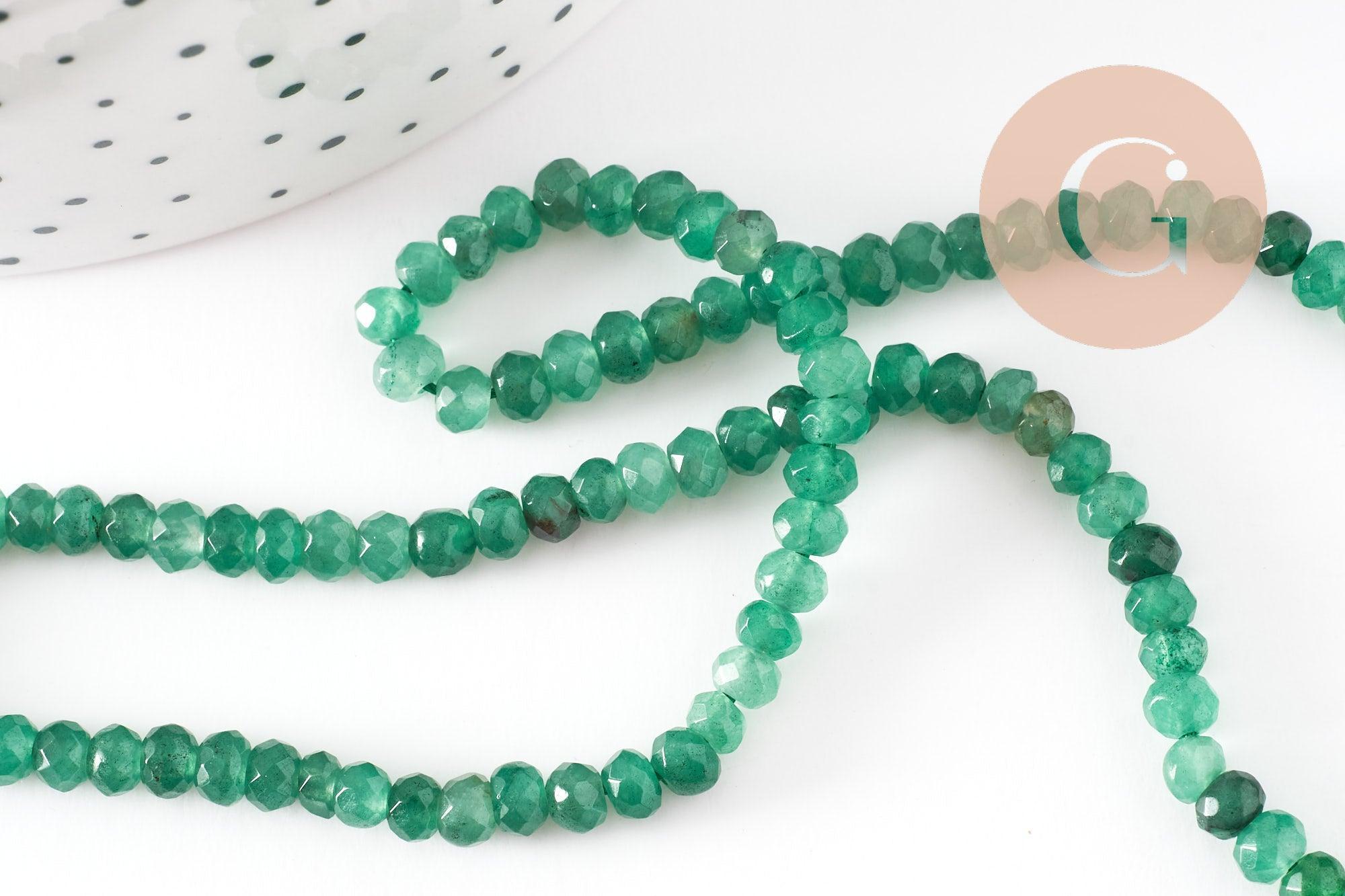 Perle abacus jade naturel teinté vert clair 4x2mm, x1 fil de 35cm (G3070)