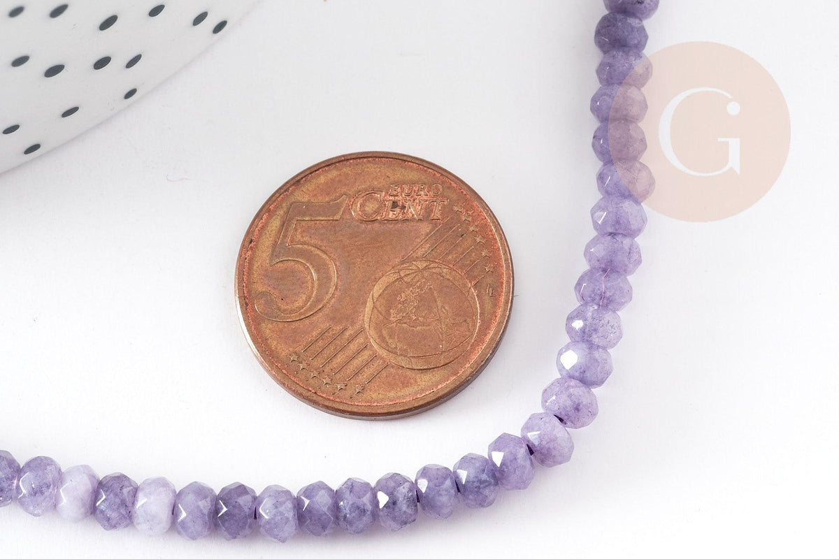 Perle abacus jade naturel violet facette 4x2mm, x1 fil 35cm (G4711)