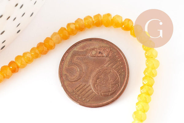 Perle abacus jade teinté jaune, pierre naturelle, jade naturel, 4x2mm,fil 39cm, x1 (G5619)