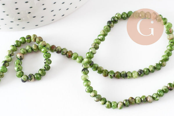 Perle abacus jade vert rose,perle jade pierre naturelle à facette,4x2mm, fil de 36cm, x1 (G4637)