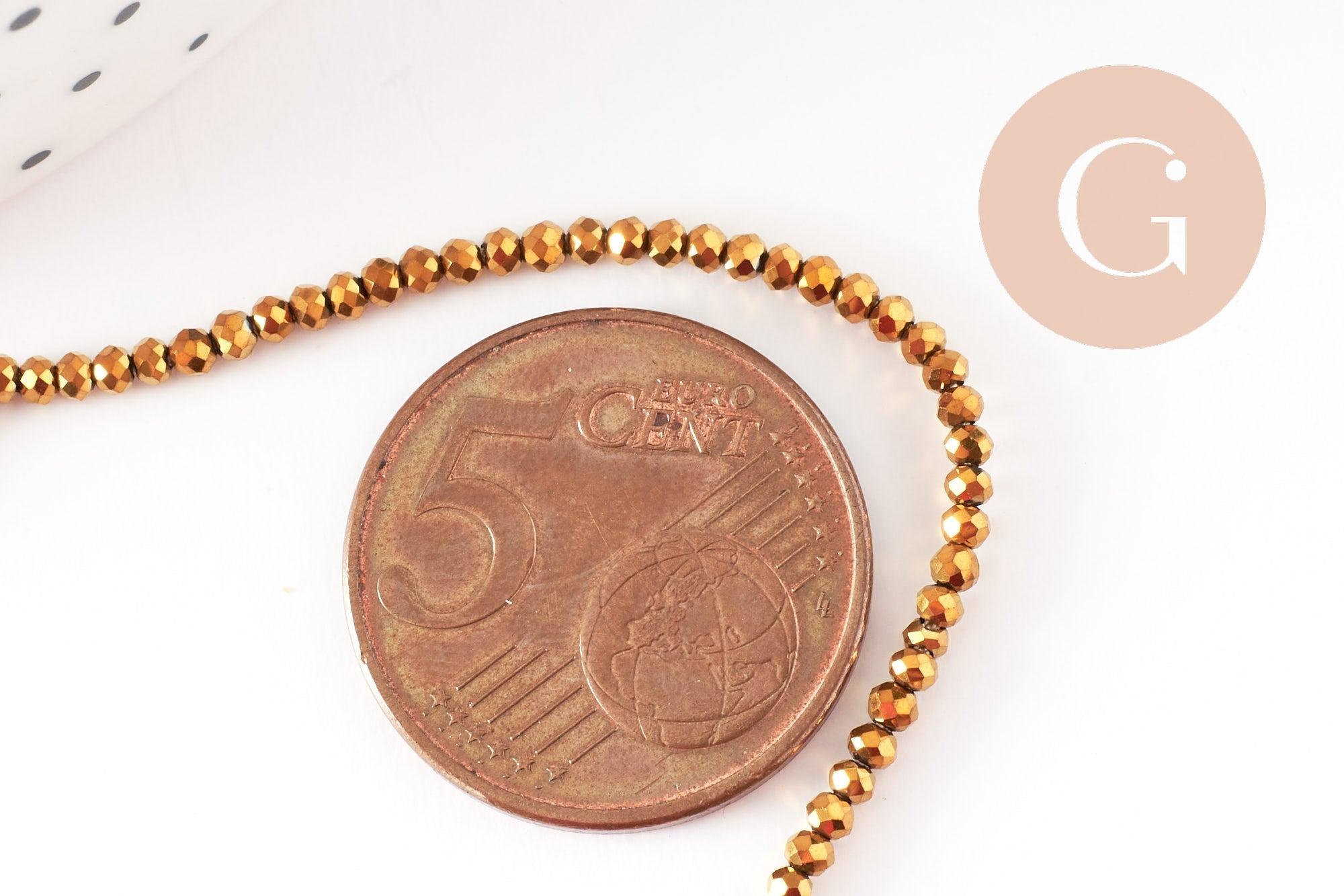 Perle abacus verre facettée doré 2mm, x1 fil de 37cm (G7448)