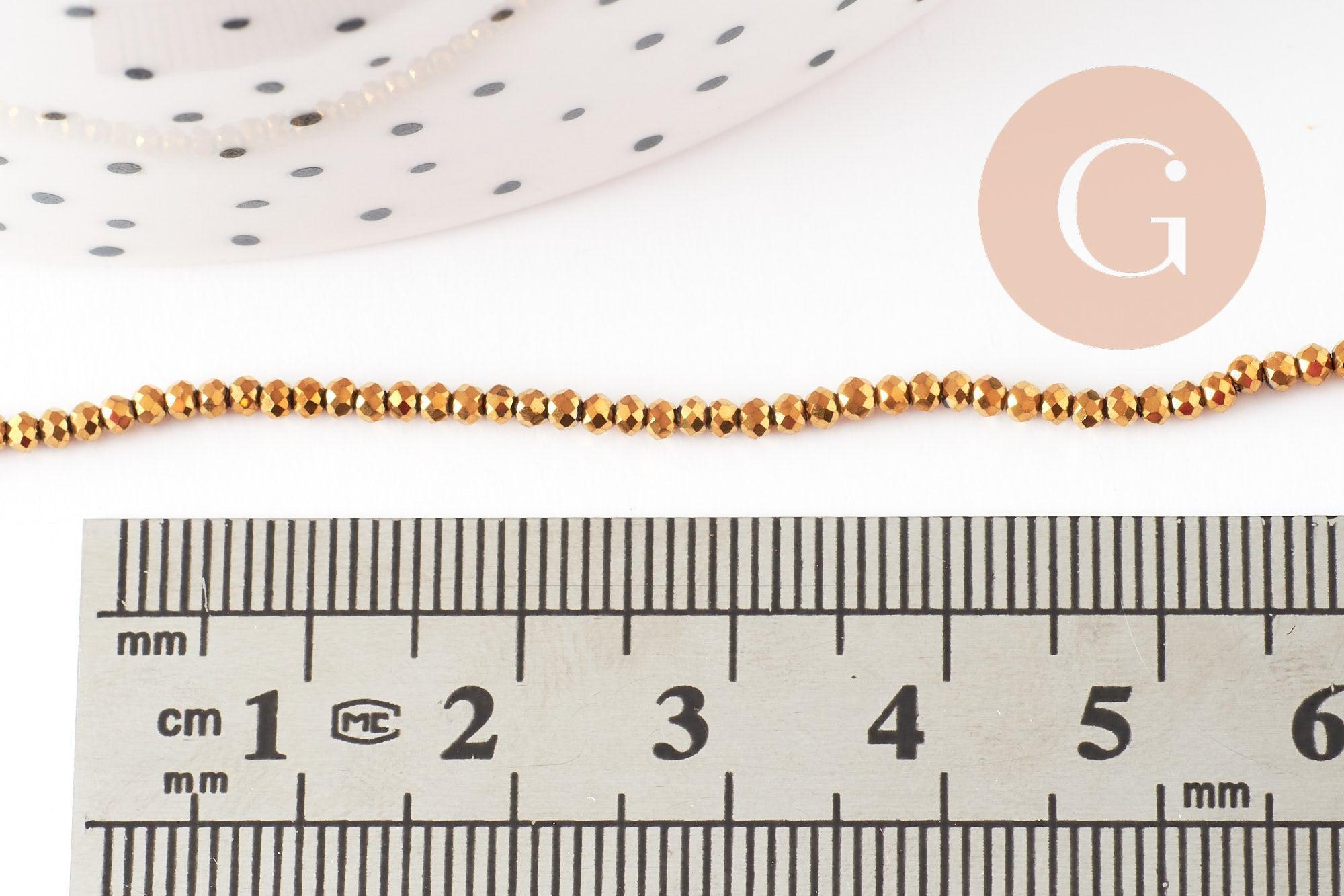 Perle abacus verre facettée doré 2mm, x1 fil de 37cm (G7448)