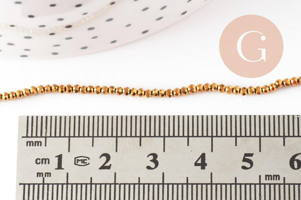 Perle abacus verre facettée doré 2mm, x1 fil de 37cm (G7448)