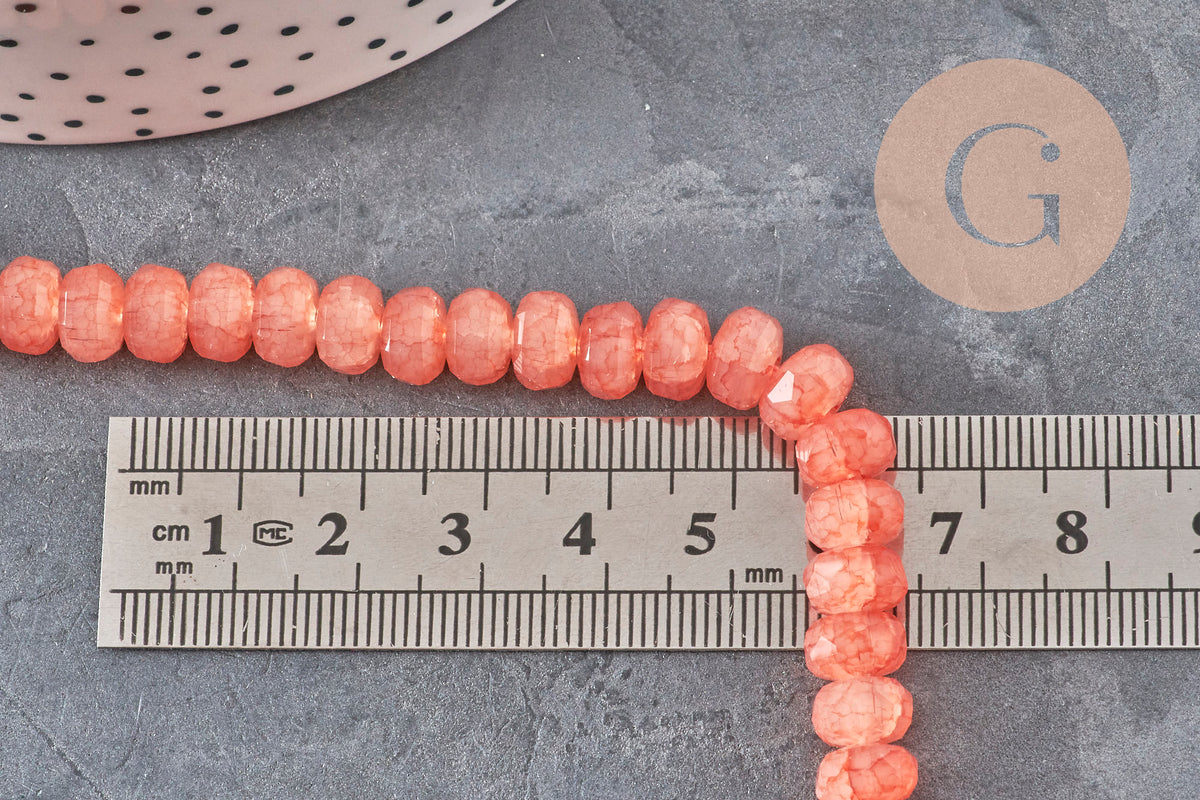 Perle abacus verre rose corail opaque imitation jade 7.5mm, x1 fil de 37cm (G11383)