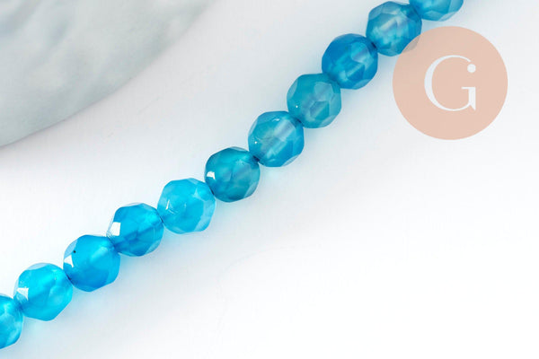 Perle agate bleue, perle agate naturelle,perle facette,4mm,fil de 37cm, x1 (G0896)