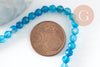 Perle agate bleue, perle agate naturelle,perle facette,4mm,fil de 37cm, x1 (G0896)