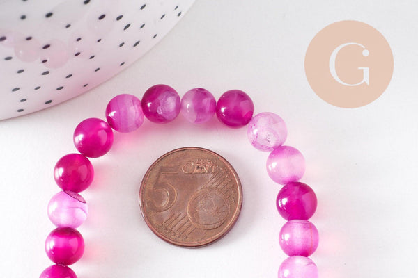 Perle agate feu rayée fuchsia ronde agate pierre naturelle ,fil de 38cm ,8mm x1 (G3850)