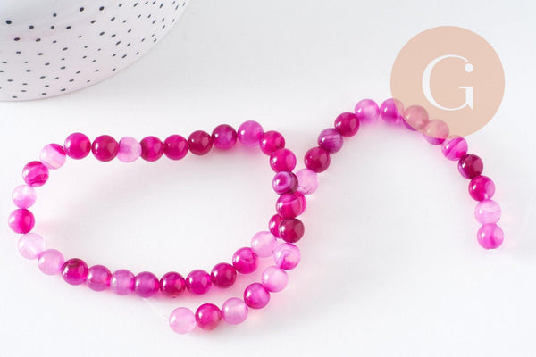 Perle agate feu rayée fuchsia ronde agate pierre naturelle ,fil de 38cm ,8mm x1 (G3850)