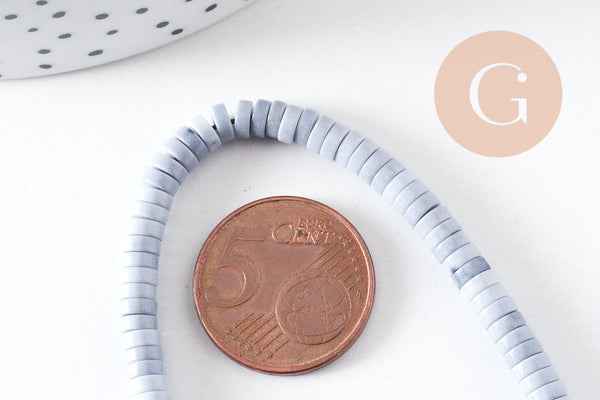 Perle agate heishi rondelle bleu acier clair 4.5mm, perle agate naturelle, pierre naturelle,x1 fil de 250 perles (G5700)