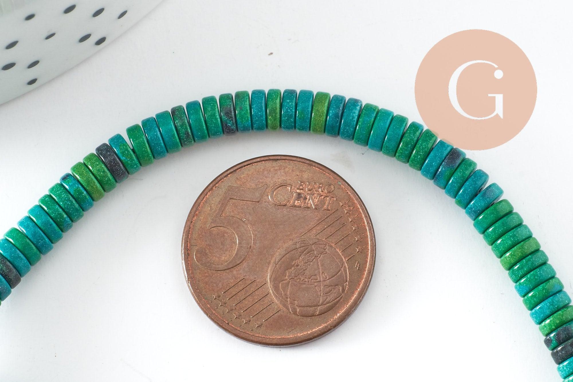 Perle agate heishi rondelle vert-bleu naturelle 4.5mm, x1 fil de 40cm (G3805)