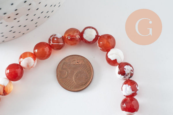 Perle agate naturelle feu rayée orange, 10mm, fil de 38cm, x1 (G1862)