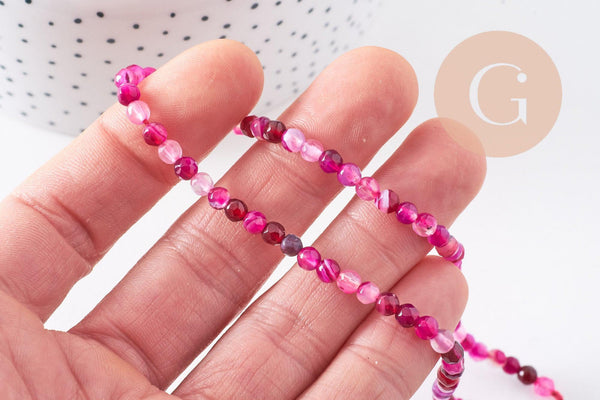 Perle agate naturelle rose4mm, x1 fil de 35cm (G0493)