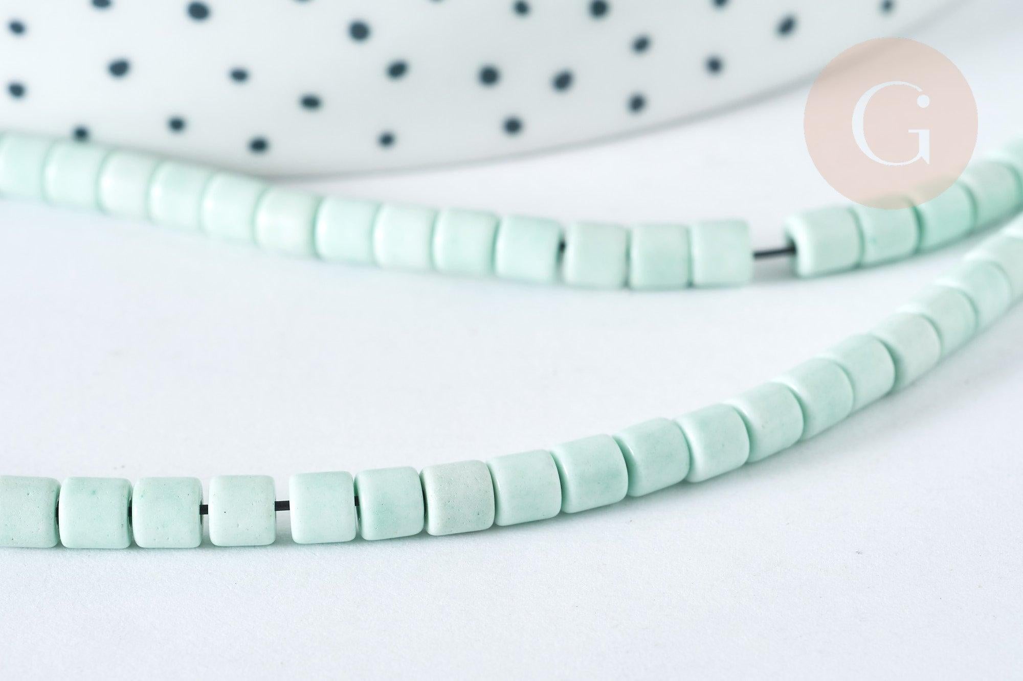Perle agate naturelle teintée vert clair heishi tube 4mm, pierre naturelle, le fil de 38cm, x1 (G5824)