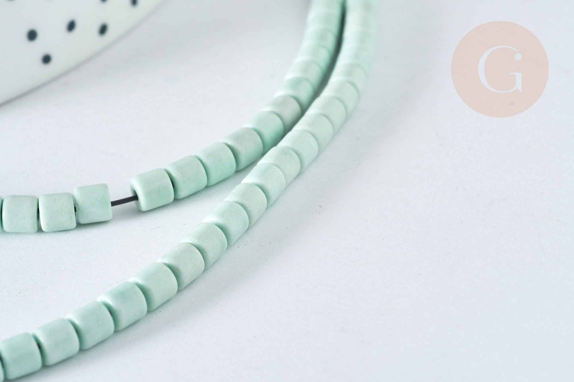 Perle agate naturelle teintée vert clair heishi tube 4mm, pierre naturelle, le fil de 38cm, x1 (G5824)