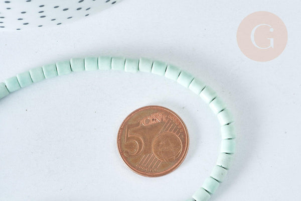 Perle agate naturelle teintée vert clair heishi tube 4mm, pierre naturelle, le fil de 38cm, x1 (G5824)