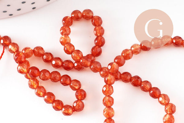 Perle agate orange foncé, pierre naturelle, jade naturel, perle facette agate,4mm,fil de 37cm, x1 (G2931)