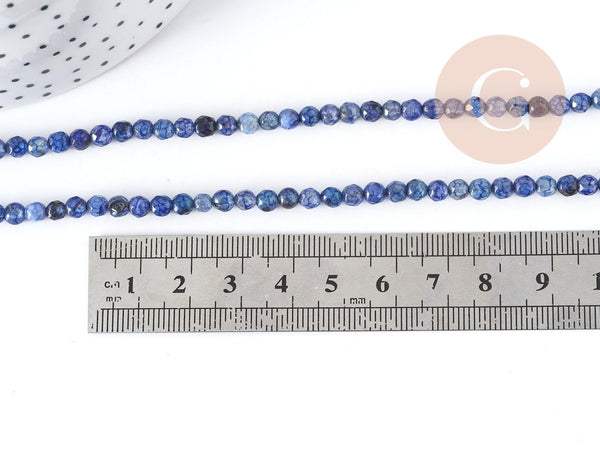 Perle agate ronde facettées agate naturelle bleue 4mm, pierre DIY, fil de 37cm, x1 (G8978)