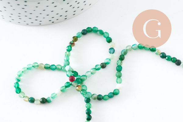 Perle agate verte facettée 4mm, perle agate,perle pierre naturelle,agate naturelle,perle facette,4mm,fil de 90 perles, x1 (G4477)
