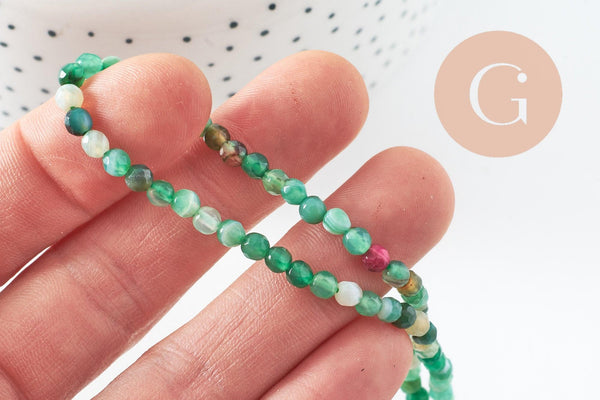 Perle agate verte facettée 4mm, perle agate,perle pierre naturelle,agate naturelle,perle facette,4mm,fil de 90 perles, x1 (G4477)