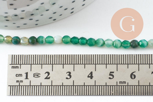 Perle agate verte facettée 4mm, perle agate,perle pierre naturelle,agate naturelle,perle facette,4mm,fil de 90 perles, x1 (G4477)