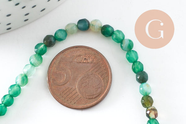 Perle agate verte facettée 4mm, perle agate,perle pierre naturelle,agate naturelle,perle facette,4mm,fil de 90 perles, x1 (G4477)