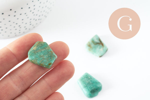 Perle amazonite turquoise naturel brute roulée,pierre naturelle, litotherapie, Chips amazonite, 18-25mm, X2 (G3670)