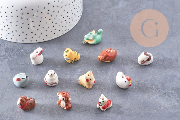 Perle animal porcelaine artisanale 13-19mm, x1 (G10243)