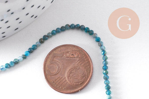 Perle apatite naturelle ronde facette 2mm, x1 fil de 38 cm (G3102)