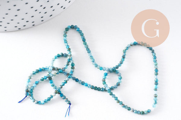 Perle apatite naturelle ronde facette 2mm, x1 fil de 38 cm (G3102)