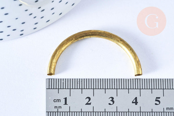 Perle arc de cercle tube laiton brut ~4cm, x2 (G6561)