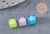 Perle carré Lettre Alphabet plastique multicolore translucide plastique,création bracelet mots,6mm, x 10Gr (G3068)