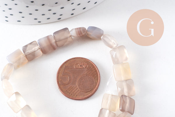 Perle carré agate grise naturelle 8-8.5mm,bijou pierre naturelle,agate naturel,perle pierre,x1 fil de 20-25 perles (G5878)