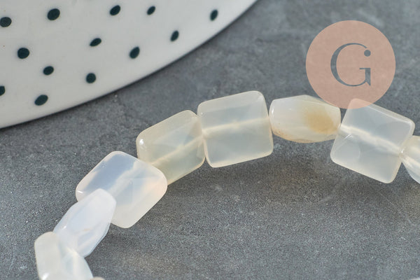 Perle carrée agate blanche naturelle 8-8.5mm,bijou pierre naturelle,le fil de 20cm, x1 G5880