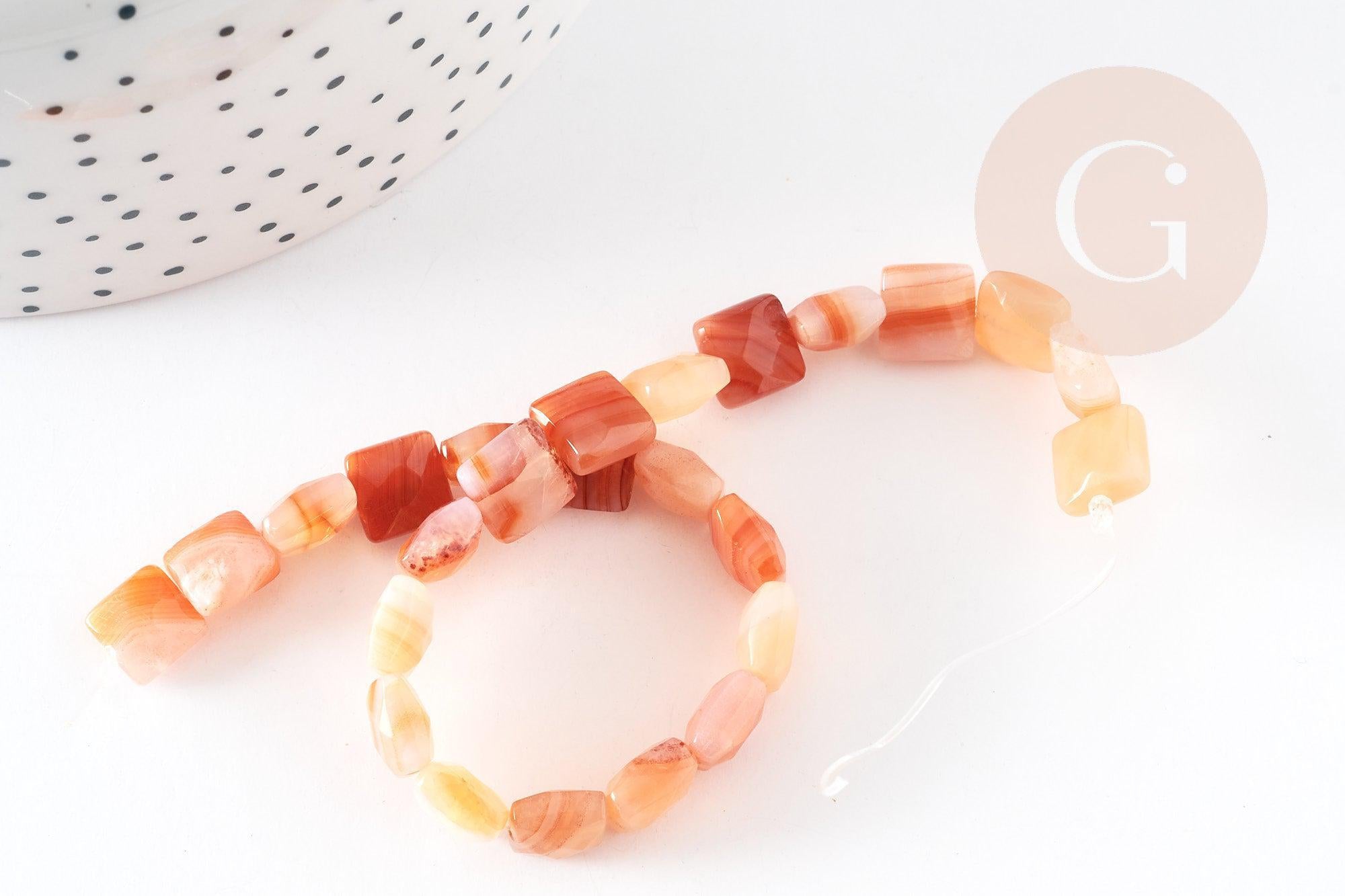 Perle carrée en agate naturelle orange, 8-8.5mm, fil de 20cm, x1 (G5879)