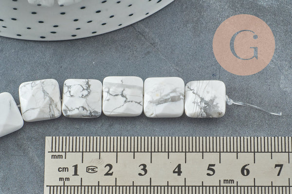 Perle carrée en howlite naturelle 12mm, bijou en pierre naturelle, howlite naturelle, perle en pierre, fil de 20cm, x1 G5884