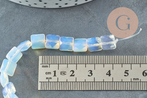 Perle carrée en opalite 12mm, bijou en pierre naturelle, opale synthétique, perle en pierre, le fil de 20cm, x1 G5881