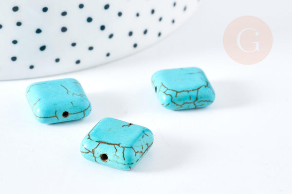 Perle carrée howlite turquoise,howlite naturelle, perle turquoise, perle pierre,15mm, x10 (G3437)